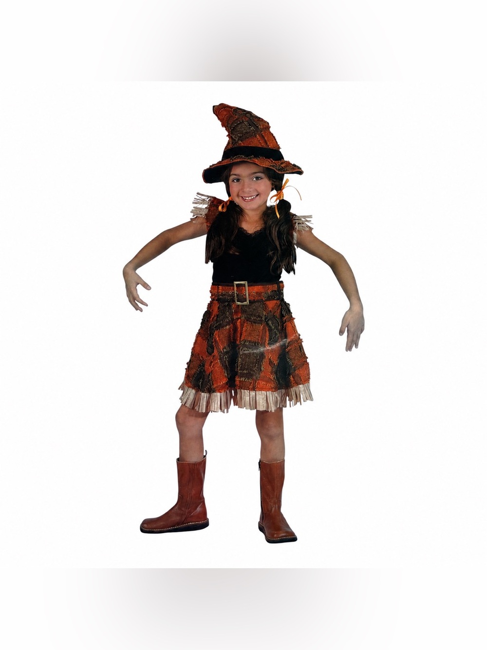 New Li'l Scarecrow Girl's Lg 12-14 Halloween Costume Dress Hat Fun World No Belt